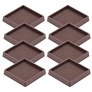 VOCOMO 3X3 Square Rubber Furniture Caster Cups with Anti-Sliding Floor Grip (Brown, 8 Pack)