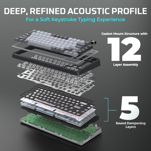 Image of EvoFox Ronin X75 Tri-Mode Wireless Mechanical Keyboard| Gasket Mount, 5 Layer Sound Dampening, Hot Swap GTMX White Linear Switches,1000Hz Polling, Programmable, Muliti OS Web Software, Mac Key Caps