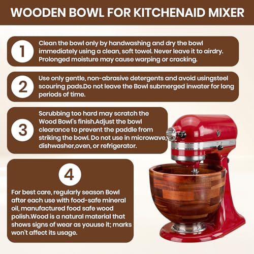 Tazón de madera para KitchenAid 5QT Acacia natural miniatura 6