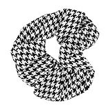 Jumbo Satin Hair Scrunchie, Patterned Elastic Hair Tie (White Black Houndstooth)