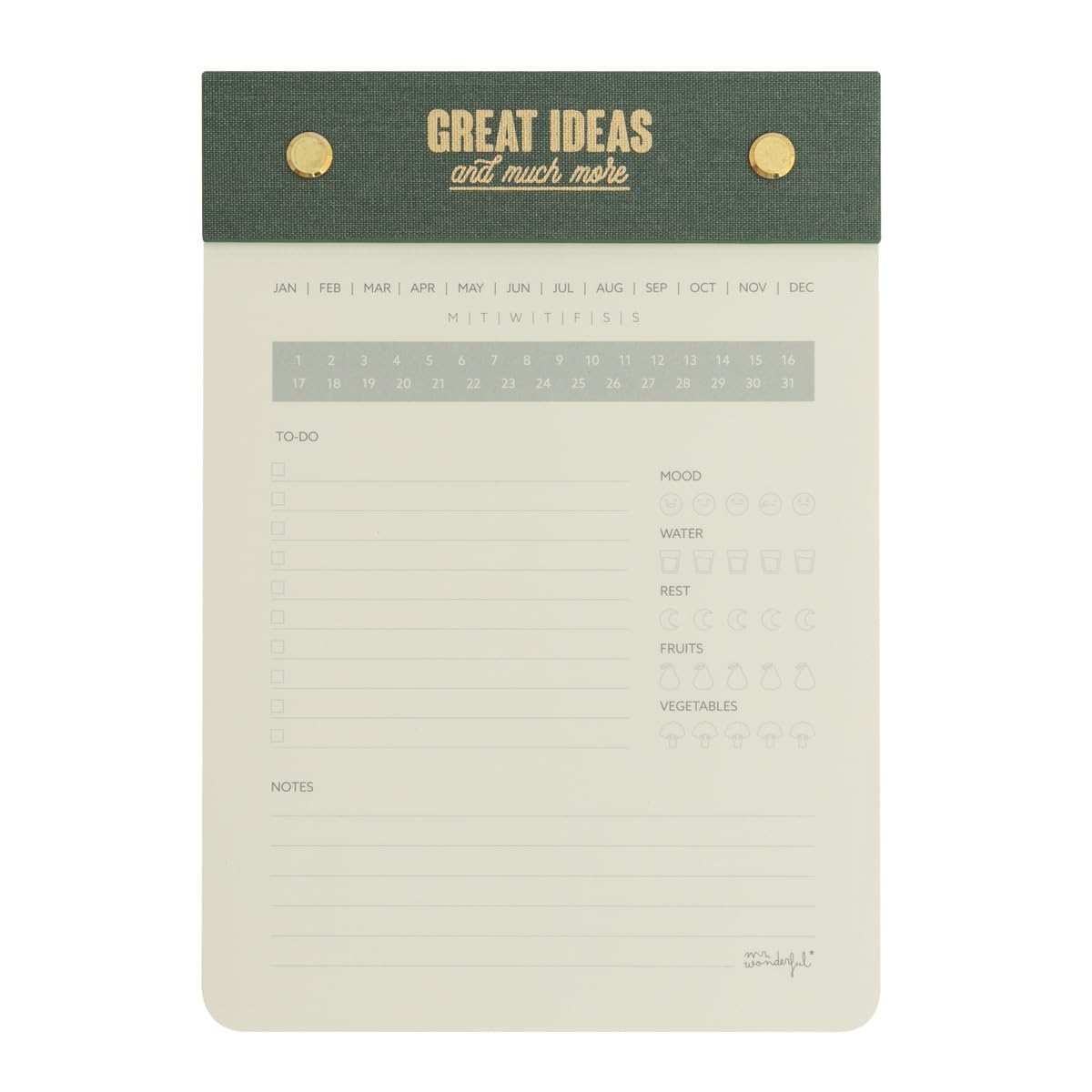 Mr.Wonderful Green Notepad, Great Ideas and Much More, 19.6 x 1.4 x 14