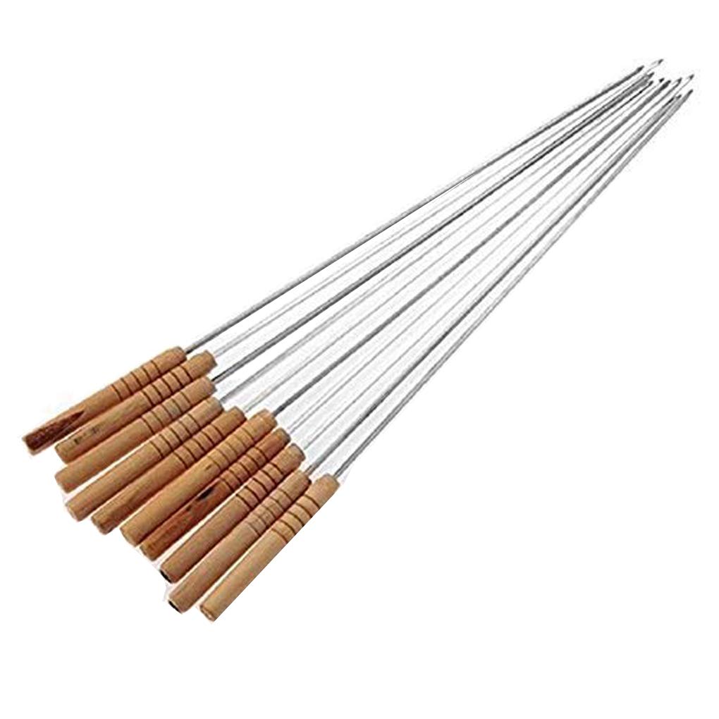 Brussels08 10/12 Pcs Outdoor Picnic BBQ Barbecue Skewers Roast Stick Stainless Steel Needle with Wood Handle size 10 Pcs