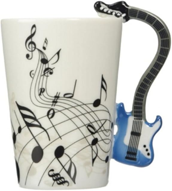 ufengke Musical Notes Design Coffee Mug Tea Cup,Creative Blue Guitar Handle Personalise Ceramic Coffee Cup Milk Cup,For Gift And Household Office