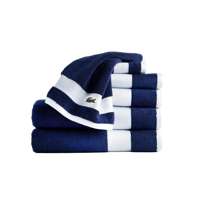 Lacoste Set di asciugamani sportivi a strisce in cotone di lusso, 6 pezzi, realizzati con 100% morbido cotone Supima, assorbente e asciugatura rapida, include 2 asciugamani da bagno, 2 asciugamani per