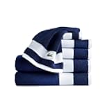 Lacoste Sport Stripe 6-Piece Luxury Cotton Towel Set – Made with 100% Soft Supima Cotton, Absorbent & Quick-Drying, Includes 2 Bath Towels, 2 Hand Towels, 2 Washcloths, Navy
