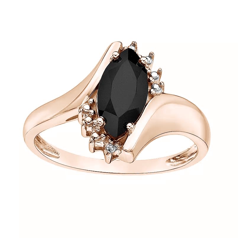 1CT Black Onyx Marquise Cut Ring for Women - 10K/14K/18K Gold - Statement Engagement Ring - Black Stone - Halo Setting - Size 4-18 - Anniversary, Wedding, New Year3