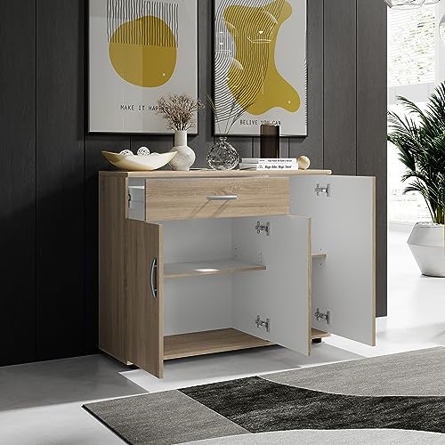 Stella Trading LILLY Kommode in Sonoma Eiche Optik - Modernes Sideboard mit viel Stauraum für Ihren Wohnbereich - 90 x 70 x 30 cm (B/H/T)