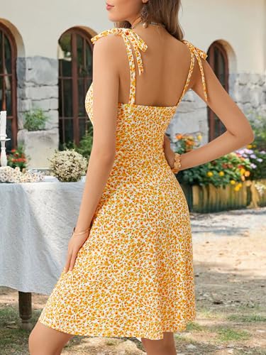 Image of OURIN Women's Spring Sweetheart Neckline Tie Strap Summer Sundresses Sleeveless Mini Dress with Pockets