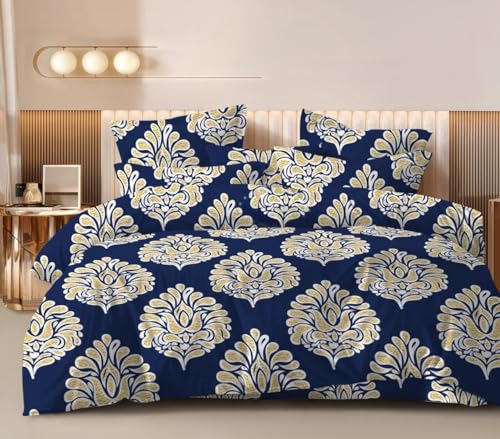 Image of DECOR2ADMIRE 300 TC Premium 7D Print Super King Size Cotton Bedsheet Set with 2 Pillow Covers | Ultra Soft 108 inch x 108 inch | Elegant Floral Designs (Royal Blooms)