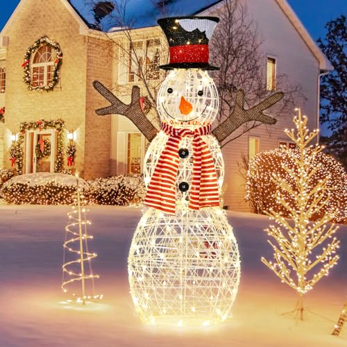 GYMAX LED Schneemann 110 cm, Weihnachtsdeko mit 80 warmweißen...