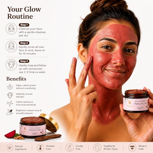 Image of Mamash Beetroot & Sandalwood 2-in-1 Face Pack & Scrub | Ready-to-Use De-Tan Clay Mask with Neem, Licorice & Multani Mitti | Brightening & Deep Cleansing Ayurvedic Skincare | 50g