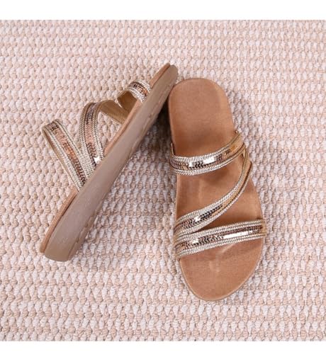Geerta Bohemian Bling Rhinestone Jesus Sandals for Women Strappy Beach Slides Slip On Water Flats Comfort House Slippers Indoor Outdoor Casual Sparkly Dressy Shoes Summer Party Cruise Vacation2