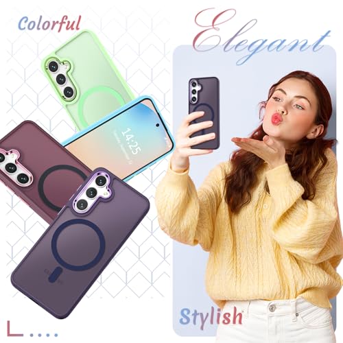Image of for Samsung Galaxy S25+ Plus Case, Matte Magnetic Phone Case with 1 Screen Protector, Support for Magsafe, Translucent Frosted Shockproof Protective Cover for Samsung Galaxy S25+ Plus, Purple
