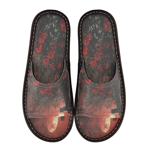 KLL Spa Shower Slippers Indoor and Outdoor Reusable Soft Rubber Sole Home Shoes for Hotel Travel Party 5.5-6 Goth Crosses Rose Sea