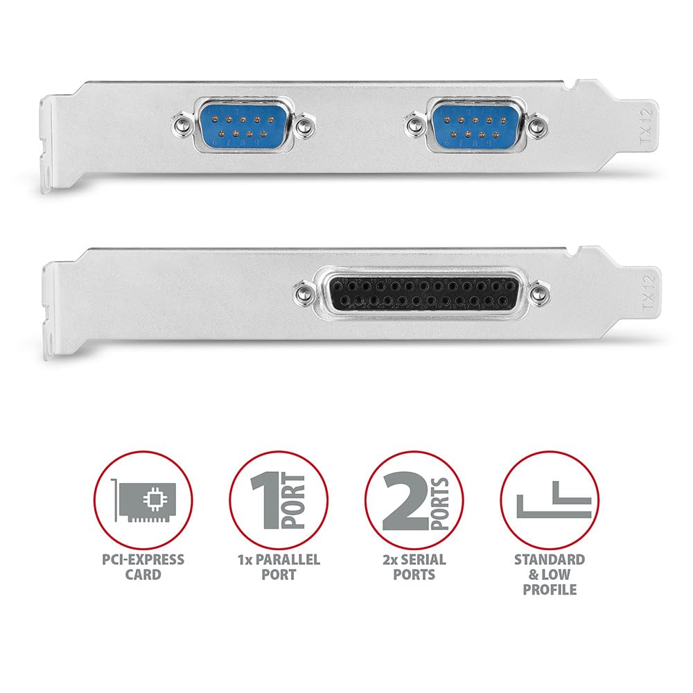 compatible PCEA-PSN PCIe-Adapter mit 1x Parallel- + 2x Seriell-Ports - ASIX AX99100 Chipsatz