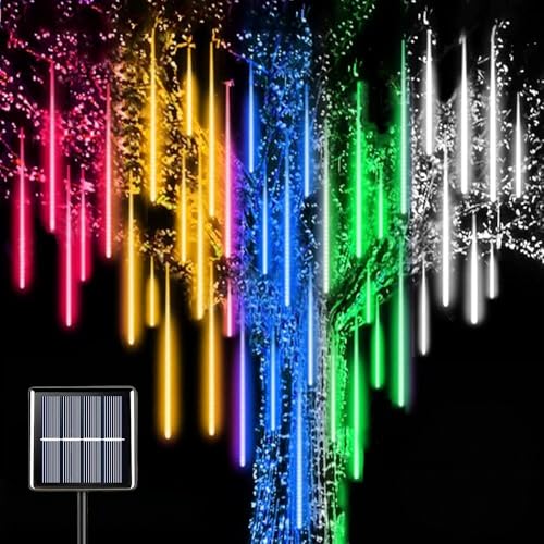 ATFKZADV Guirnalda Luces Solar Meteoros Lluvia Luces Exterior con 11.8 Pulgadas 8 Tubos 240 LED，Luces de Ducha de Meteoritos IP65 Impermeables para Árbol de Navidad Jardín Patio Bodas Fiesta