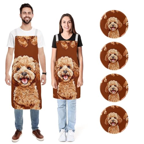 Tablier caniche marron de cuisine pour cuisiner en famille