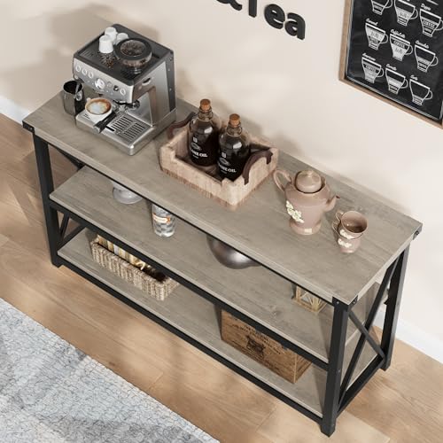 Industrial Long Console Table, 47 Inch 3-Tier Entryway Table with Storage Shelves, Rectangular Sofa Table for Entryway, Entry Table for Entrance, Hallway, Living Room, Bedroom (Gray, 47 in)