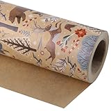 WRAPAHOLIC Kraft Christmas Wrapping Paper - Mini Roll - 17 Inch x 33 Feet - Christmas Animal Wrapping Paper and Tree Elements for Holiday, Party Celebration