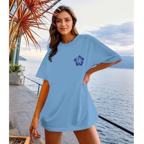 Hawaiian Shirts for Women Teen Girls Oversized Aesthetic Preppy Hibiscus Graphic Tees Beach Vacation Tshirts Tops2