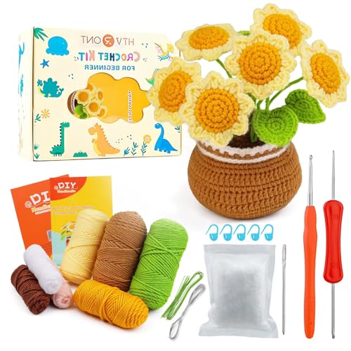 Lonsien Amigurumi Kit Girasol Kit Ganchillos Crochet Crochet Kit Principiantes con Instrucciones en Video Paso a Paso para Adultos y Niños