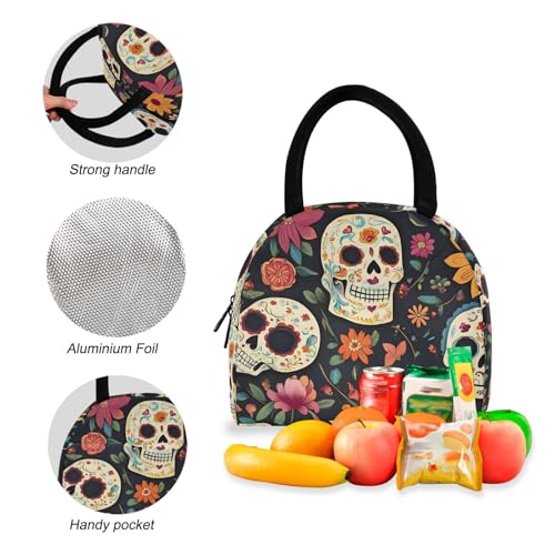 Backpack Lunch Box Set Large Capacity Travel Backpacks and Insulated Lunch Bag for Commute Hiking Picnic Mexican Floral Skull Print4
