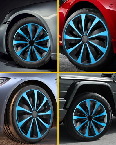 Image of ABX Hubcaps,16 inch hubcaps Set of 4, Wheel Rim Cover ABS Material, Snap On Car Truck SUV Replacement, for Toyota Camry Nissan Mazda etc, Black & Blue