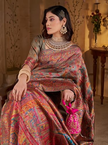 Image of SGF11 Women's Kanjivaram Pure Soft Silk Saree With Unstitched Blouse Piece
