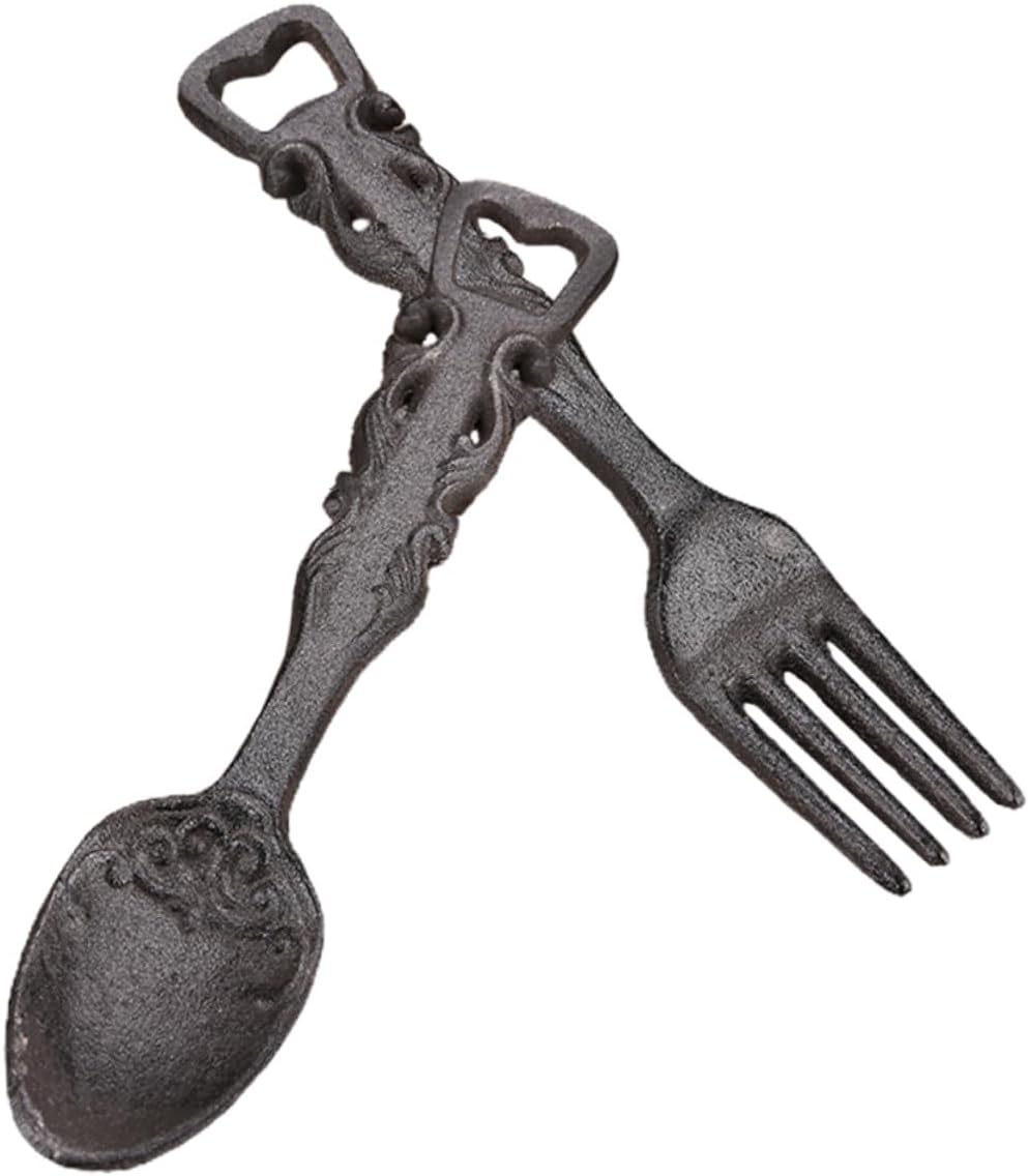 2PCS Vintage Iron Fork and Spoon Wall-mounted Bottle Opener Manual Beer Opener Bar Kitchen Decor Compact Design for Parties and Home Use