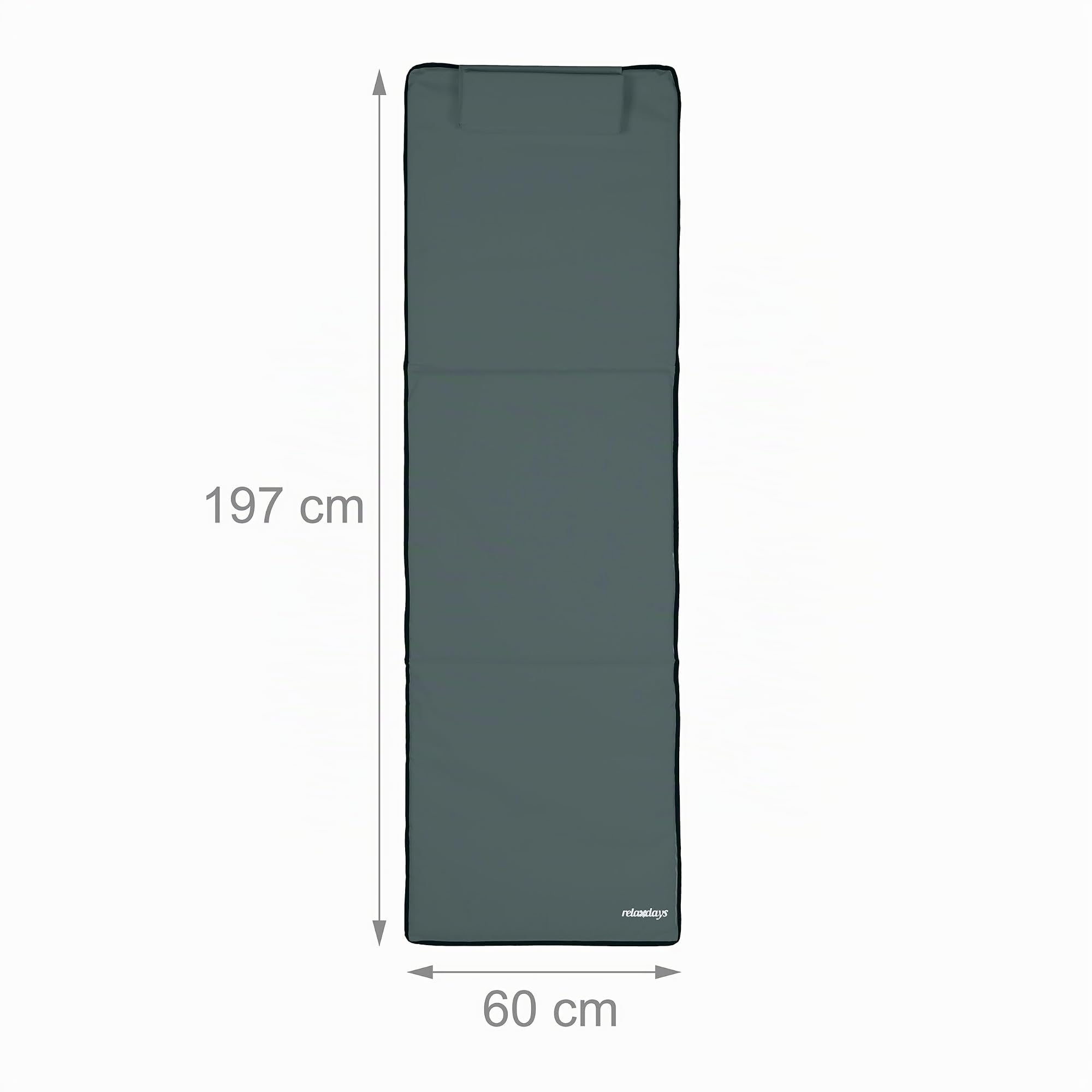Relaxdays Strandmatte, gepolsterte Strandliege XXL m. Sonnenschirm, 3-stufig verstellbar, Kopfkissen, tragbar, anthrazit