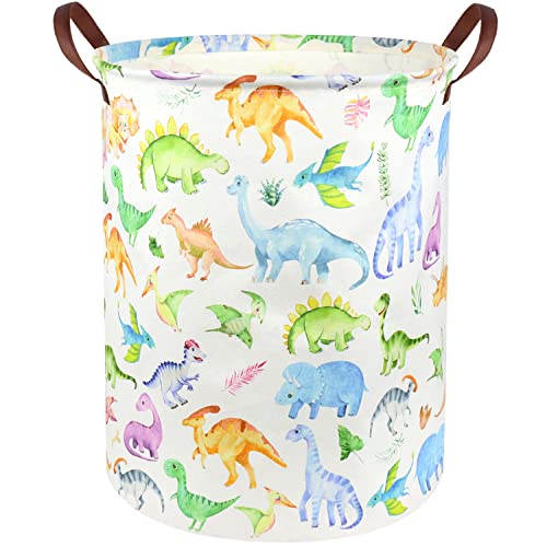 Image of FXOCSHE Large Storage Basket,Dinosaur Baby Hamper,Collapsible Canvas Waterproof Coating Boys hamper for Storage Bin Toy Bins,Kids Room,Boys Room Decor,Toys Nursery Gift Basket,Room Decor(Dinosaur)