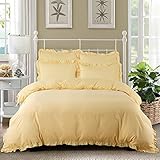 Chvonttow 5 Pieces Yellow Ruffle Duvet Cover Set, Ultra Soft Microfiber Duvet Cover Queen Size Set,...