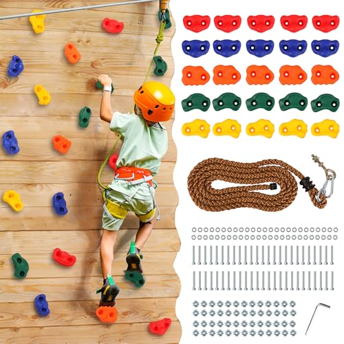 FRUITEAM 25-Piece Rock Climbing Holds, Climbing Wall for Kids, Climbing Set for Adult, Indoor Outdoor Playground