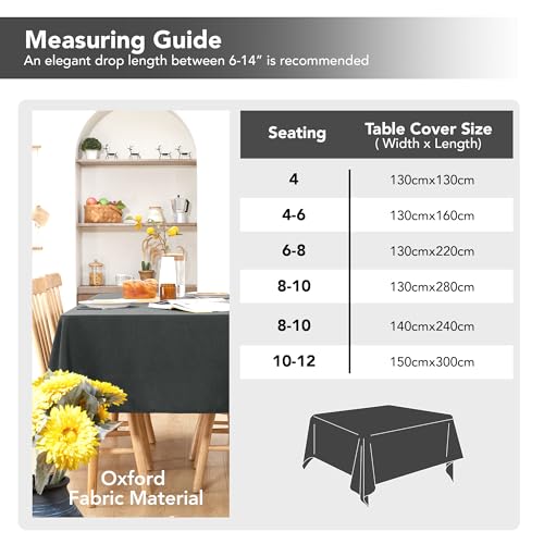 Deconovo Gartentischdecke Wetterfest Outdoor Tischdecke Abwaschbar Grau Tischdecken 220x130 cm Leinenoptik Tischwäsche Lotuseffekt Rechteckig Tischtuch für Esszimmer Küche Wohnzimmer Garten Balkon
