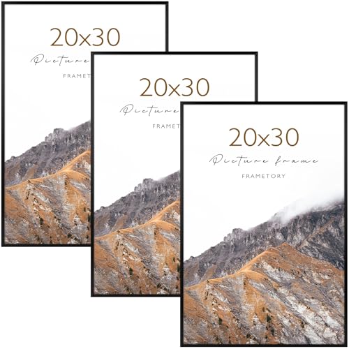 Frametory 20x30 Black Aluminum Picture Frame Acrylic Cover 3 Pack