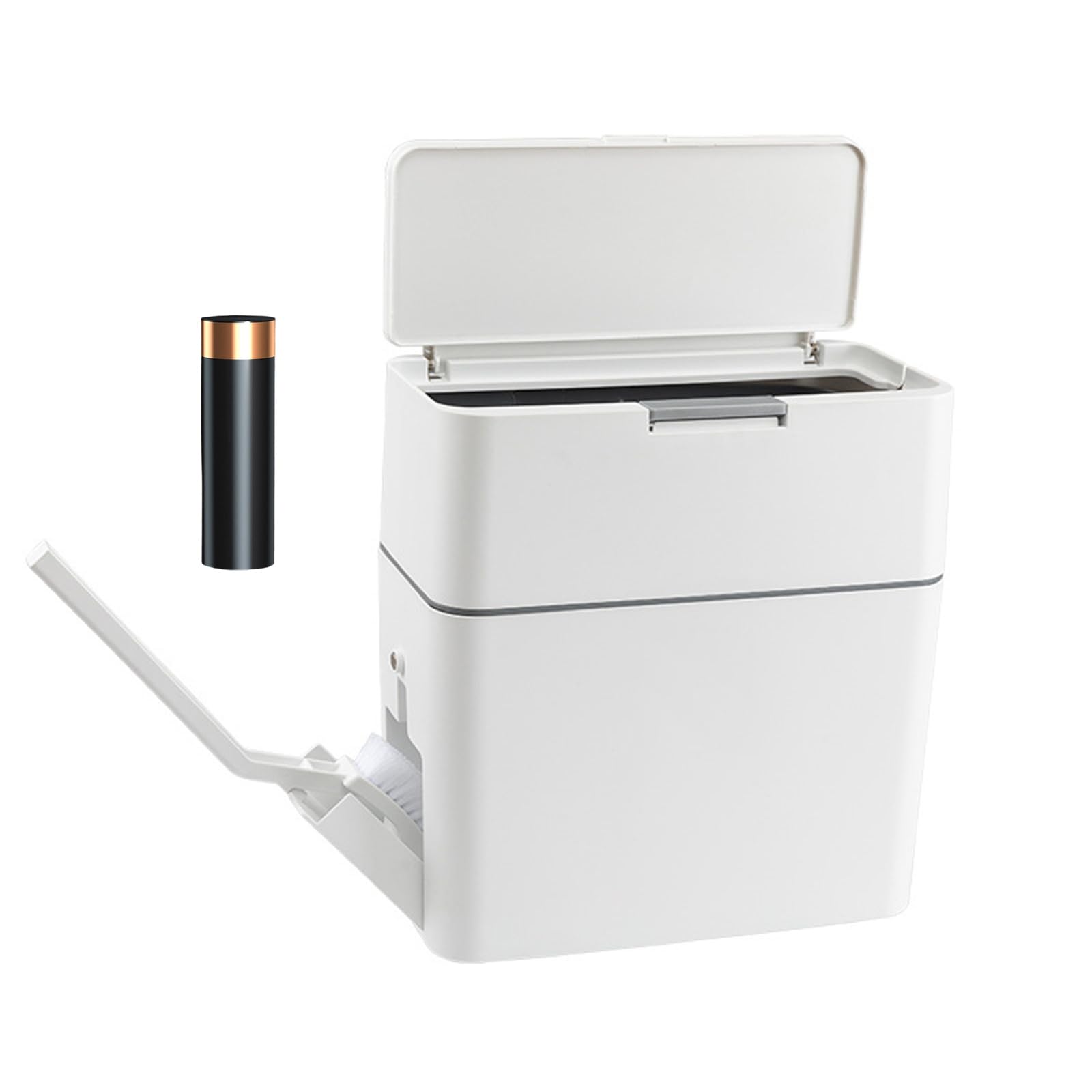 Elnwnnkc Space Efficient Narrow Trash Bin with Leakproof Lid and Attached Toilet Brush for Apartment Bathroom Waste Container