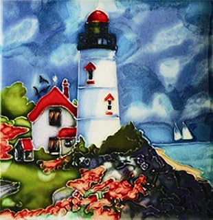 Lighthouse by The Ocean - Decorative Ceramic Art Tile - 6