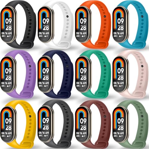BANGTING 3-12 Stück Ersatzarmband für Xiaomi Mi Band 10/9/8 Kompatibel mit Xiaomi Smart Band 10 9 8 - Atmungsaktives Sport Armband aus Weichem TPU Verstellbar Schnellwechsel-Design (Mehrere Farben)