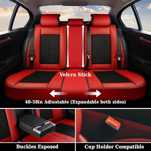 Image of Coverado Seat Covers Full Set, 5 Seats Car Seat Cover Winter, Front and Back Seat Covers for Cars, Breathable Faux Leather Car Seat Cushion, Car Seat Protector Universal Fit for Most Cars Vans, Red