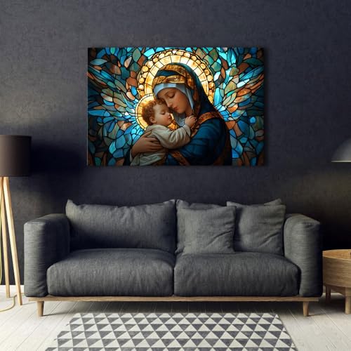 Image of Our Lady of Guadalupe Mosaic Wall Art Prayer Room Sacred Wall Decor Catholic Virgin Mary Paintings Canvas Prints Inspiring Religious Beliefs Framed Posters Large Artwork for Church Decorations 32x48 inch
