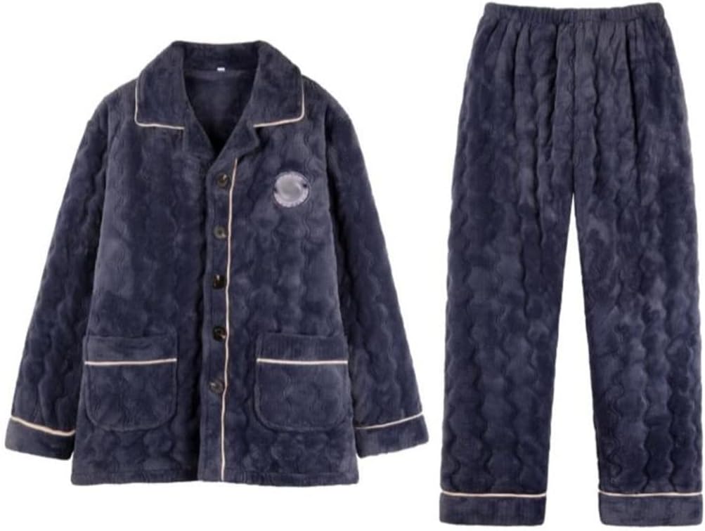 Coral Fleece Pajamas Men's Winter Three-layer Thickened Quilted Home Clothes Autumn And
