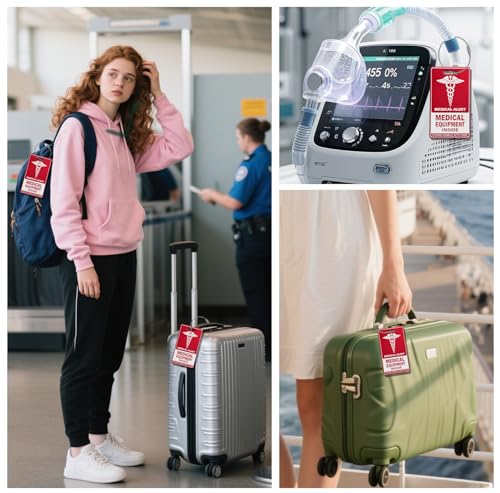 Medical Equipment Luggage Tag,Red and White with Steel Cable，Medical Id Tags for Travel4