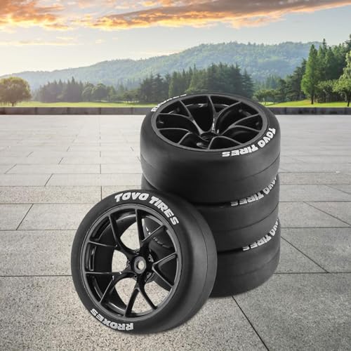 Harilla 4 Stück RC Car Rally Reifen, 12 mm Nabe, Verschleißfester， Ersatzteile, Langlebig, Gummi Driftreifen für XV01 RC Tourenwagen im Maßstab 1:10, Schwarz