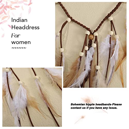 Cakure Boho Feather Headbands Gypsy Accessories Indian Feather Headpiece Bohemia Bridal Feather Hair Band Handmade Rope Wedding Hair Accessories For Women And Girls (Set 1) #TOP4