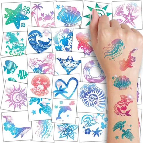 CHARLENT Glitter Hawaiian Ocean Temporary Tattoos for Kids