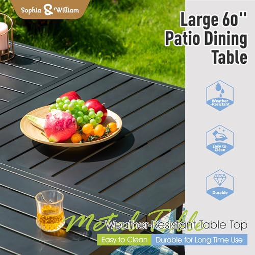Image of Sophia & William Outdoor Dining Set Patio Dining Sets Patio Table and Chairs Set 9 Pieces 60 inch Square Outdoor Dining Table for 8 with Swivel Patio Chairs for Garden Pool All Weather Brown