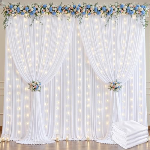 Cortinas Fondos Blancas 20x10ft con Luces y 4 Paneles miniatura 2