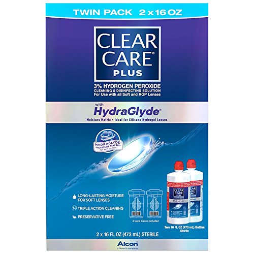 Clear Care Plus Cleaning and Disinfecting Solution with Lens Case 32 oz (2 Pack of 16 oz Each)