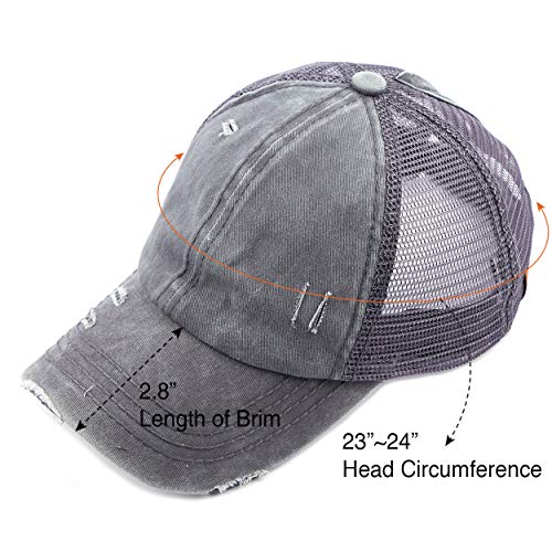 Image of C.C Exclusives Washed Distressed Cotton Denim Criss-Cross Ponytail Hat Baseball Cap Bundle Hair Tie (BT-1007)