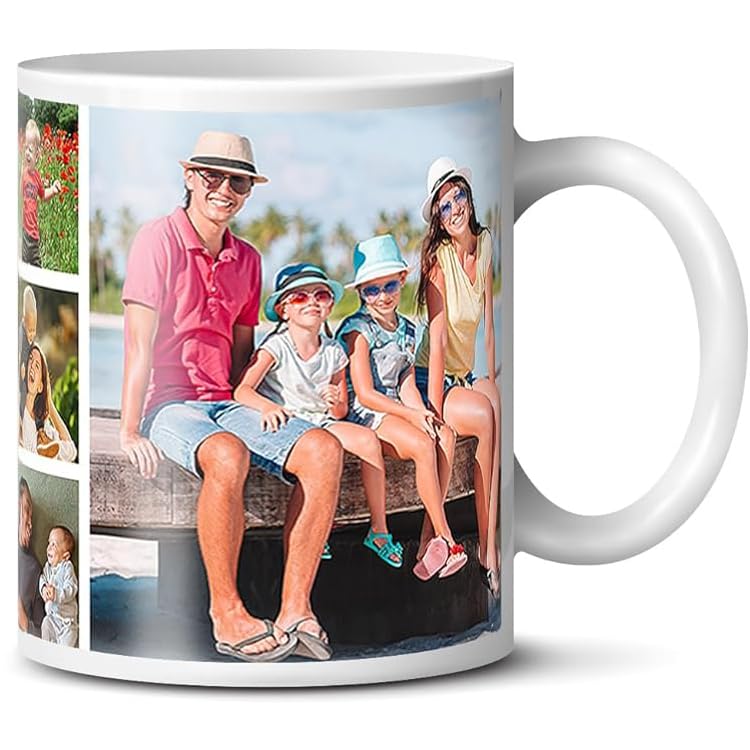 Personalised Custom Photo Mug - Add Your Own Image, Text, Logo - Customisable 11oz Coffee Cup, Gift for Birthdays, Holidays, Weddings - Durable Ceramic Valentines Gifts for Him & Her |8 Photo Collage